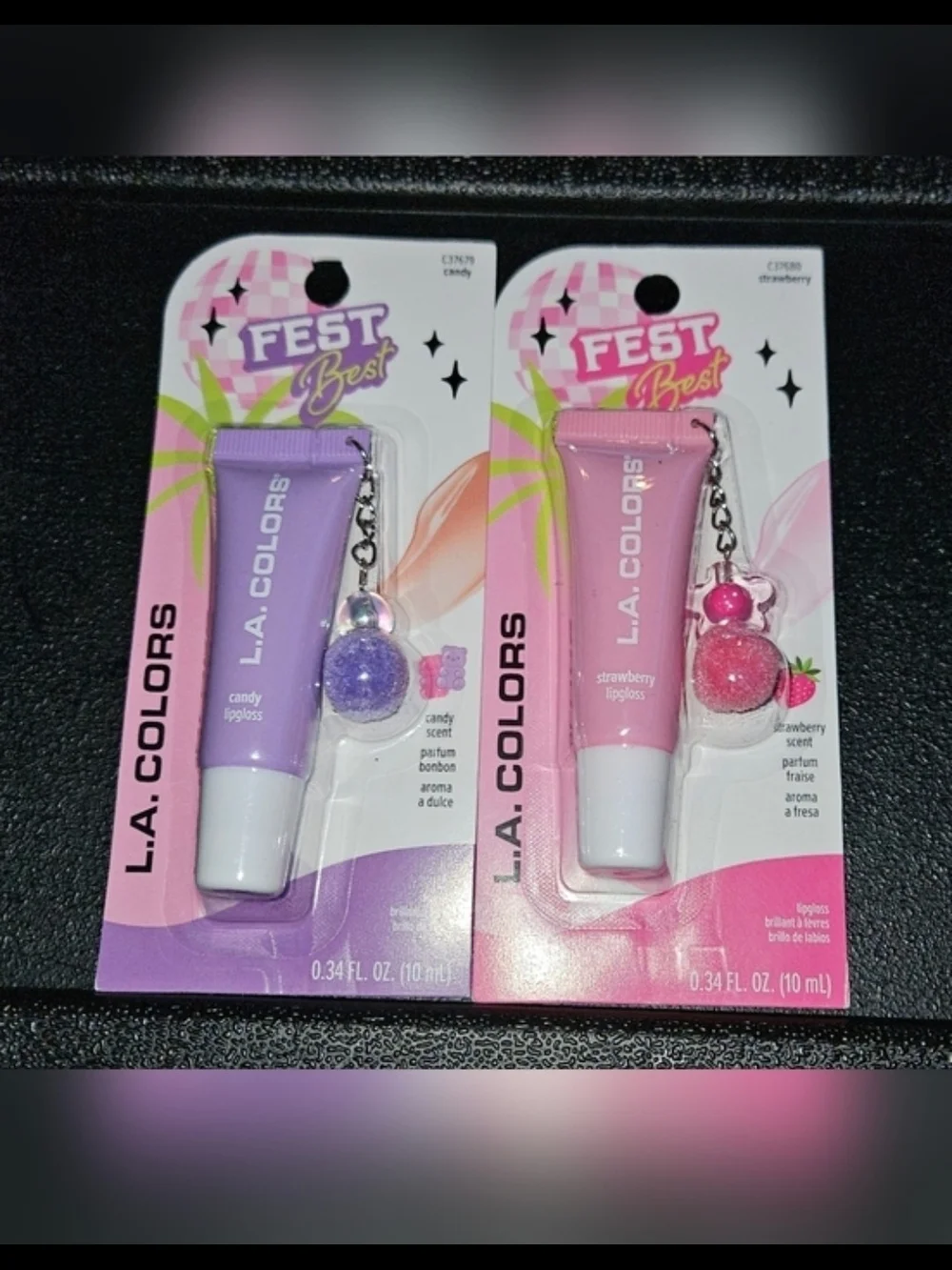 L.A. COLORS Fest Best Candy & Strawberry Lipgloss Duo With Charms 0.34fl Oz BNIB